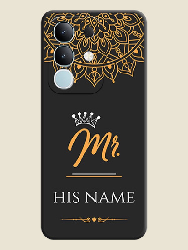 Custom Mr Name with Floral Design On Space Black Custom Soft Matte Mobile Back Cover - Vivo T4x 5G - alternate view