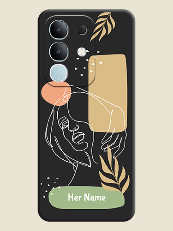 Custom Custom Text With Line Art Of Women & Leaves Design On Space Black Custom Soft Matte Mobile Back Cover - Vivo T4x 5G - alternate view