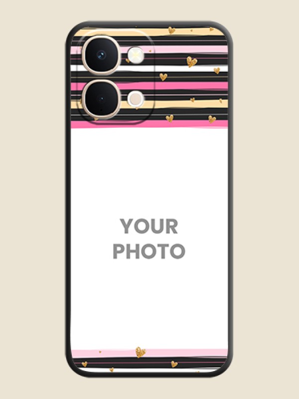 Custom Multicolor Lines and Golden Love Symbols Design on Photo On Space Black Custom Soft Matte Mobile Back Cover - Vivo T5X 5G - alternate view