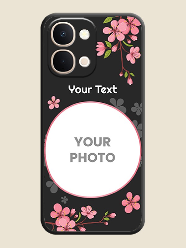 Custom Round Image with Pink Color Floral Design on Photo On Space Black Custom Soft Matte Mobile Back Cover - Vivo T5X 5G - alternate view