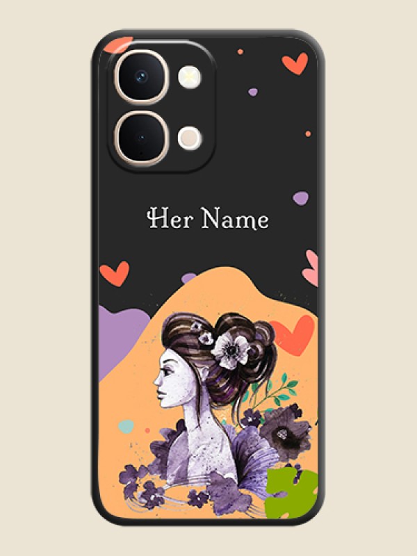 Custom Namecase For Her With Fancy Lady Image On Space Black Custom Soft Matte Mobile Back Cover - Vivo T5X 5G - alternate view
