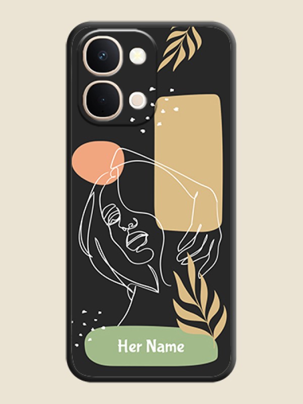 Custom Custom Text With Line Art Of Women & Leaves Design On Space Black Custom Soft Matte Mobile Back Cover - Vivo T5X 5G - alternate view