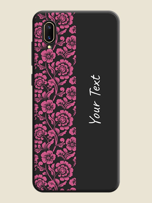 Custom Pink Floral Pattern Design With Custom Text On Space Black Personalized Soft Matte Phone Covers -Vivo V11 Pro - alternate view