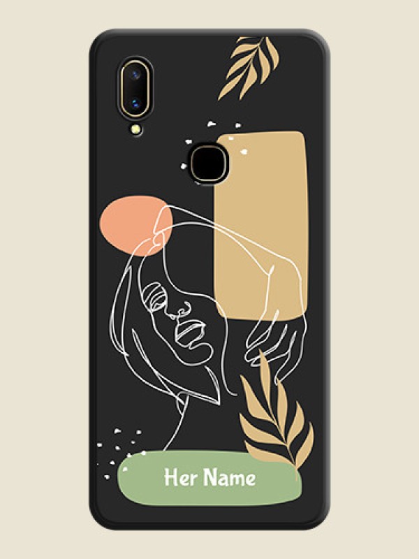 Custom Custom Text With Line Art Of Women & Leaves Design On Space Black Personalized Soft Matte Phone Covers -Vivo V11 - alternate view