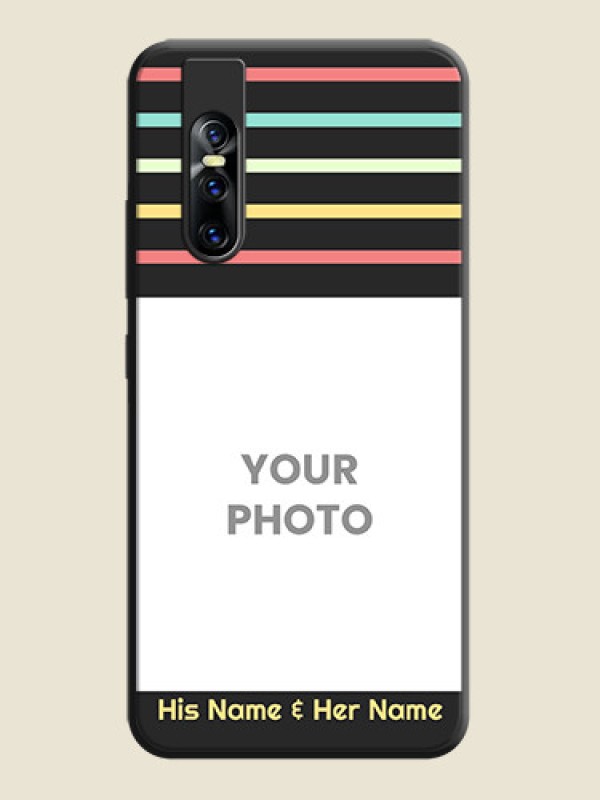 Custom Color Stripes with Photo and Text - Photo on Space Black Soft Matte Mobile Case - Vivo V15 Pro - alternate view