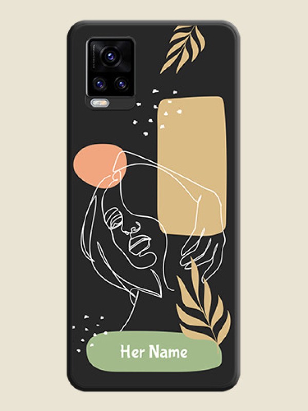 Custom Custom Text With Line Art Of Women & Leaves Design On Space Black Personalized Soft Matte Phone Covers -Vivo V20 Pro - alternate view
