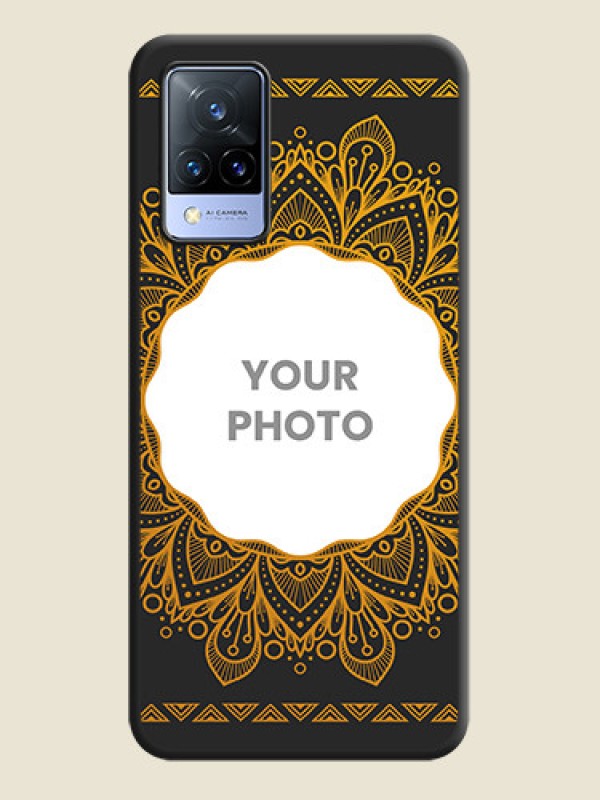 Custom Round Image with Floral Design on Photo on Space Black Soft Matte Mobile Cover - Vivo V21 5G - alternate view