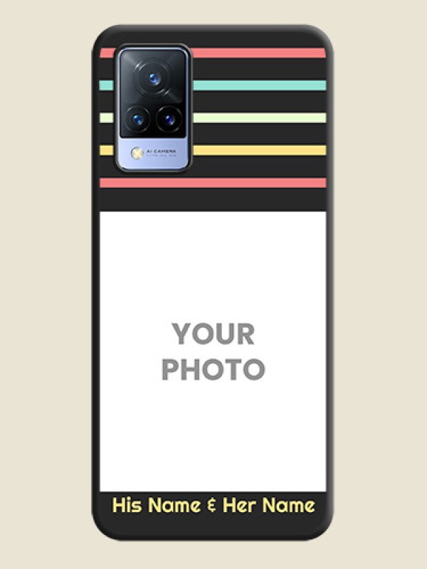Custom Color Stripes with Photo and Text on Photo on Space Black Soft Matte Mobile Case - Vivo V21 5G - alternate view