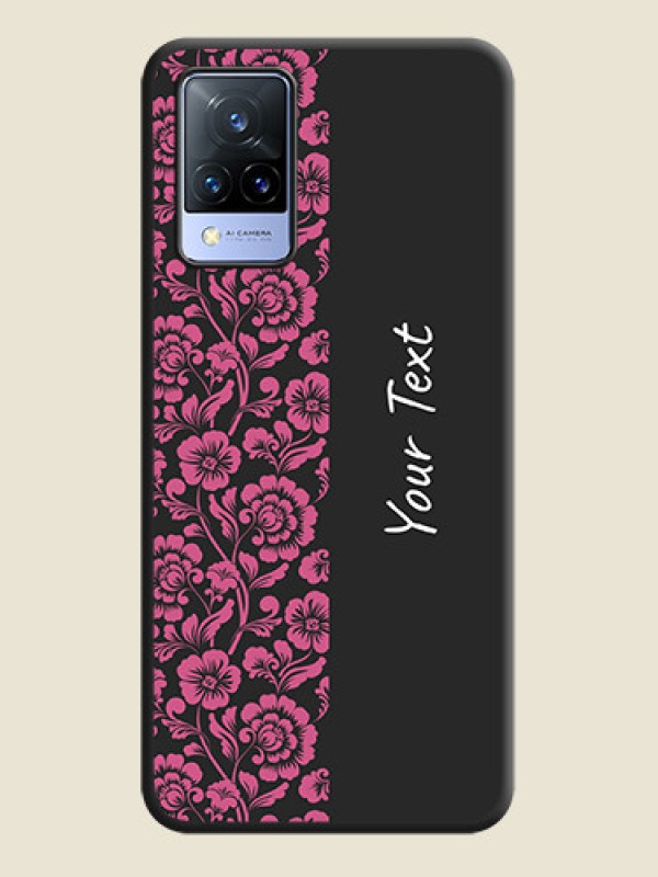 Custom Pink Floral Pattern Design With Custom Text On Space Black Personalized Soft Matte Phone Covers -Vivo V21 5G - alternate view