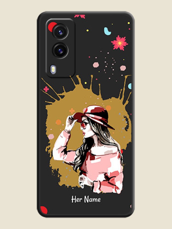 Custom Mordern Lady With Color Splash Background With Custom Text On Space Black Personalized Soft Matte Phone Covers -Vivo V21E 5G - alternate view