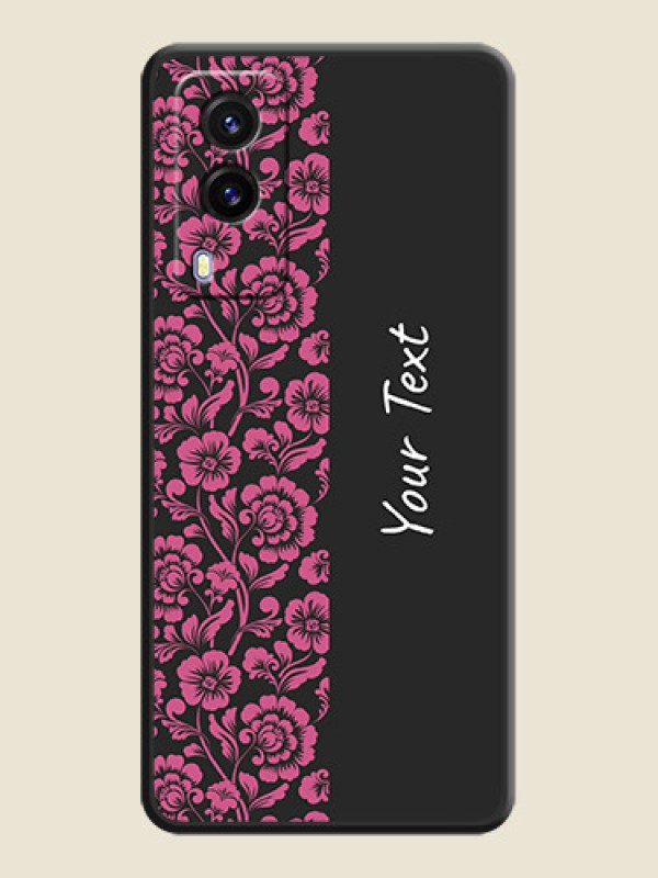Custom Pink Floral Pattern Design With Custom Text On Space Black Personalized Soft Matte Phone Covers -Vivo V21E 5G - alternate view