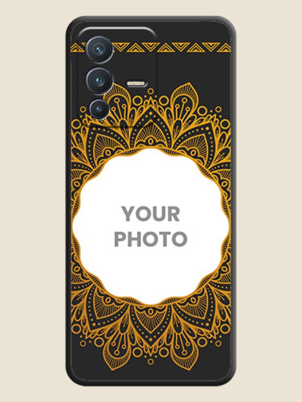 Custom Round Image with Floral Design on Photo on Space Black Soft Matte Mobile Cover - Vivo V23 5G - alternate view