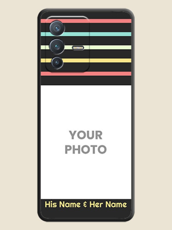 Custom Color Stripes with Photo and Text on Photo on Space Black Soft Matte Mobile Case - Vivo V23 Pro 5G - alternate view
