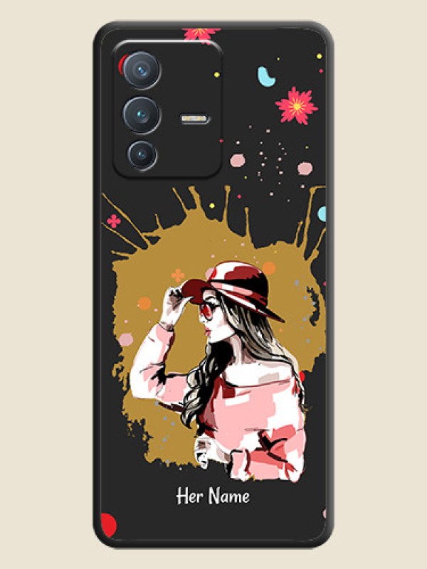 Custom Mordern Lady With Color Splash Background With Custom Text On Space Black Personalized Soft Matte Phone Covers -Vivo V23 Pro 5G - alternate view