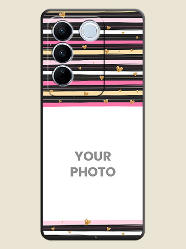 Custom Multicolor Lines and Golden Love Symbols Design on Photo on Space Black Soft Matte Mobile Cover - Vivo V27 Pro - alternate view