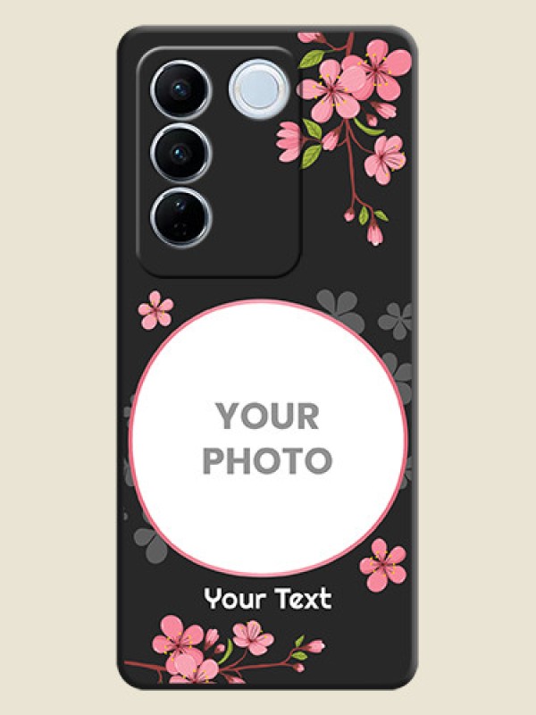 Custom Round Image with Pink Color Floral Design on Photo on Space Black Soft Matte Back Cover - Vivo V27 Pro - alternate view