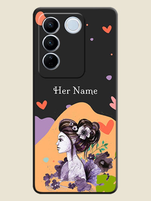 Custom Namecase For Her With Fancy Lady Image On Space Black Personalized Soft Matte Phone Covers -Vivo V27 Pro - alternate view