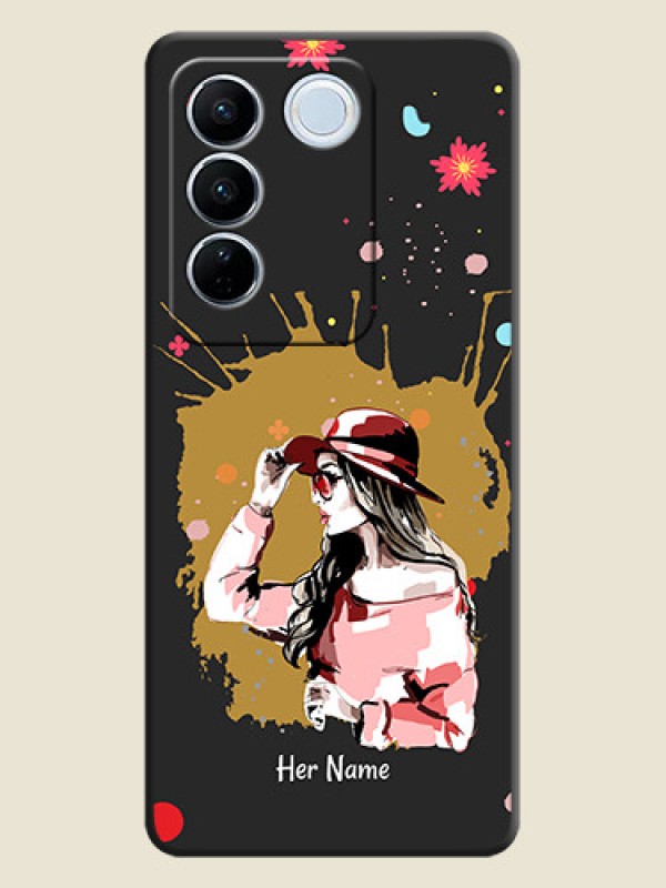Custom Mordern Lady With Color Splash Background With Custom Text On Space Black Personalized Soft Matte Phone Covers -Vivo V27 Pro - alternate view