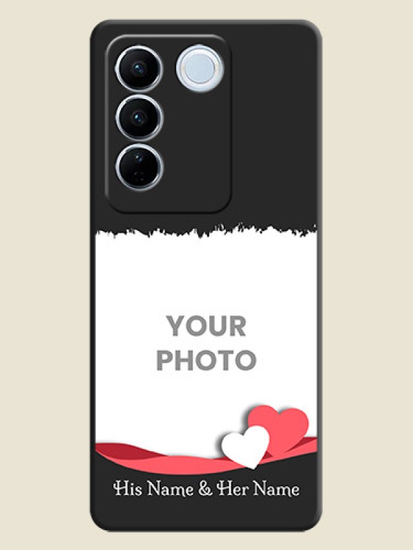 Custom Pin Color Love Shaped Ribbon Design with Text on Space Black Custom Soft Matte Phone Back Cover - Vivo V27 - alternate view