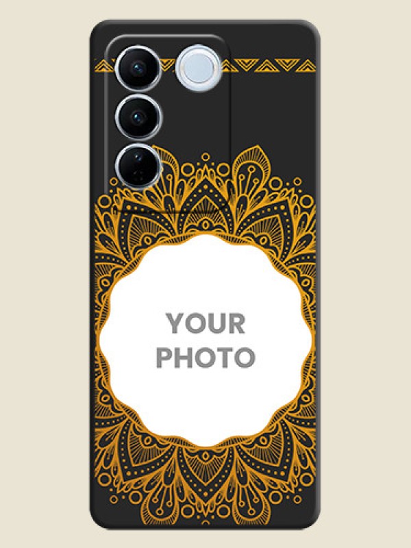 Custom Round Image with Floral Design on Photo on Space Black Soft Matte Mobile Cover - Vivo V27 - alternate view
