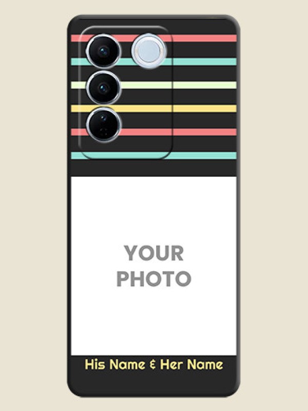 Custom Color Stripes with Photo and Text on Photo on Space Black Soft Matte Mobile Case - Vivo V27 - alternate view