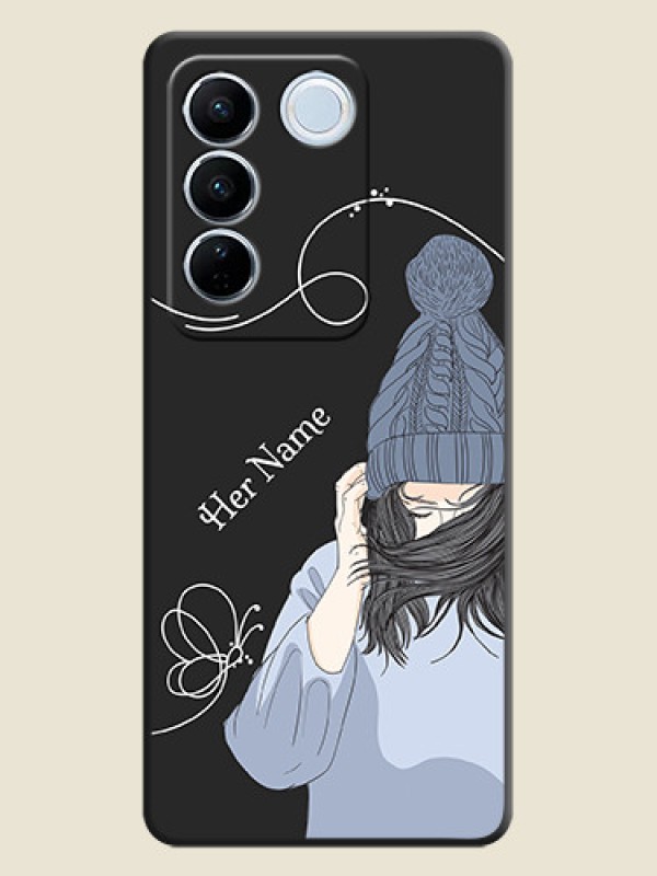 Custom Girl With Blue Winter Outfiit Custom Text Design On Space Black Personalized Soft Matte Phone Covers -Vivo V27 - alternate view