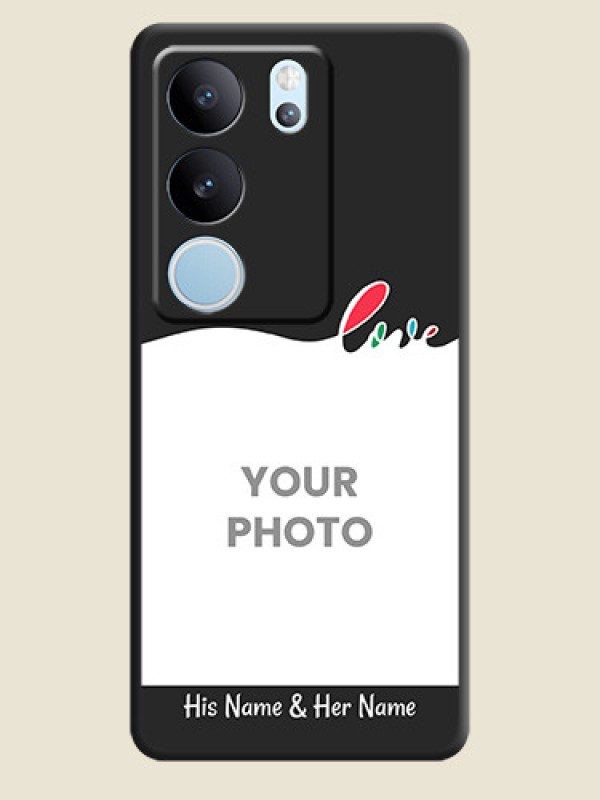 Custom Fall in Love Pattern with Picture on Photo On Space Black Custom Soft Matte Mobile Back Cover - Vivo V29 5G - alternate view
