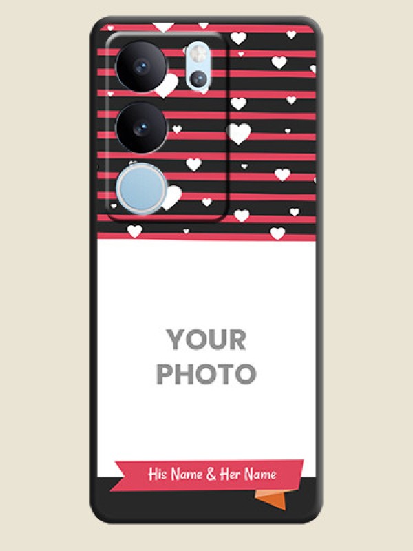 Custom White Color Love Symbols with Pink Lines Pattern On Space Black Custom Soft Matte Mobile Back Cover - Vivo V29 5G - alternate view