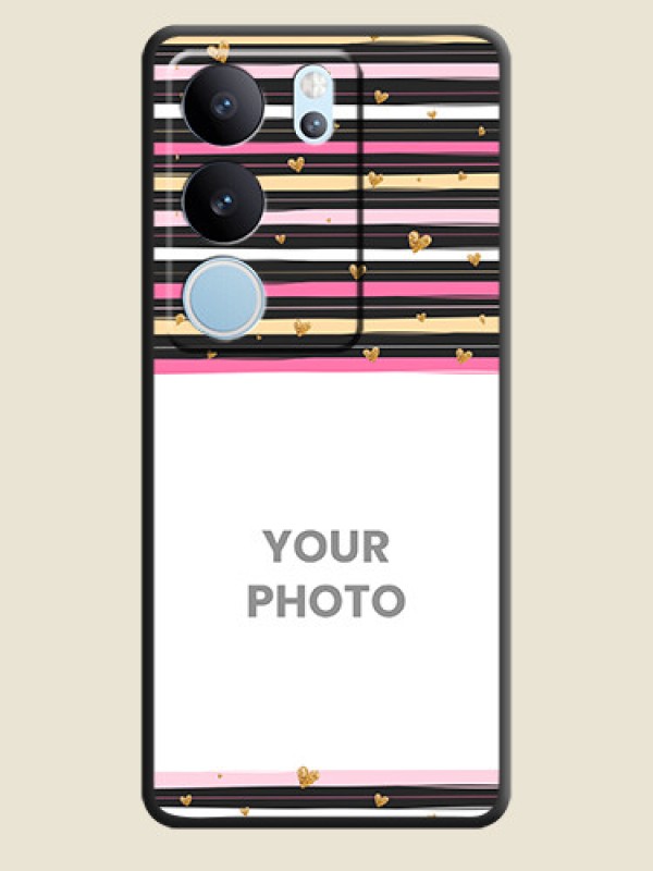 Custom Multicolor Lines and Golden Love Symbols Design on Photo On Space Black Custom Soft Matte Mobile Back Cover - Vivo V29 5G - alternate view