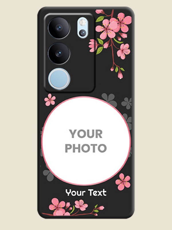 Custom Round Image with Pink Color Floral Design on Photo On Space Black Custom Soft Matte Mobile Back Cover - Vivo V29 5G - alternate view