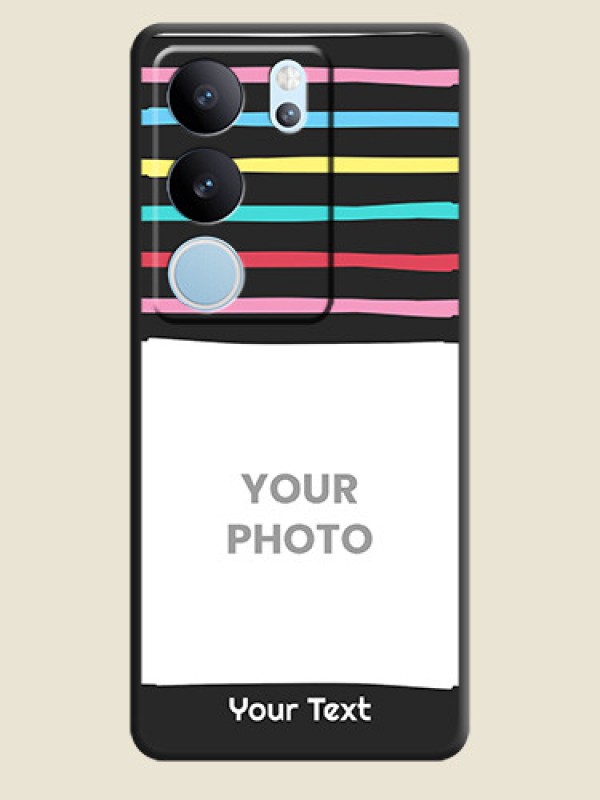 Custom Multicolor Lines with Image On Space Black Custom Soft Matte Mobile Back Cover - Vivo V29 5G - alternate view