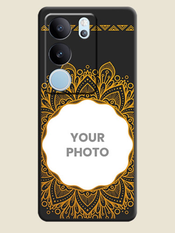 Custom Round Image with Floral Design On Space Black Custom Soft Matte Mobile Back Cover - Vivo V29 5G - alternate view