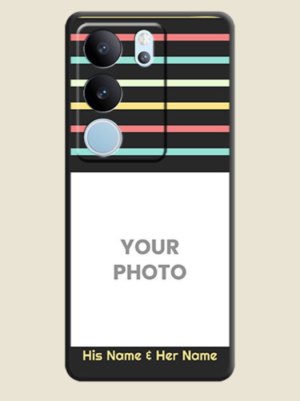 Custom Color Stripes with Photo and Text on Photo  On Space Black Custom Soft Matte Mobile Back Cover - Vivo V29 Pro 5G - alternate view