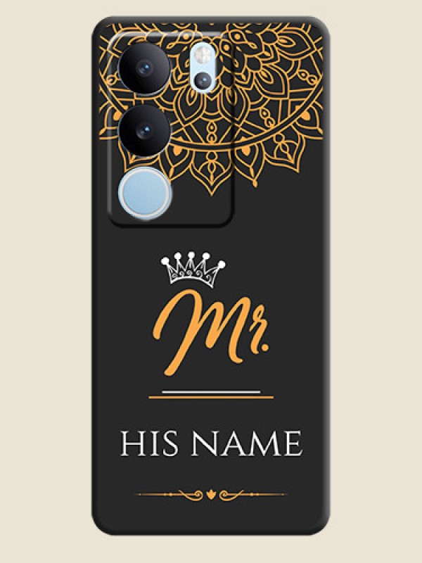 Custom Mr Name with Floral Design On Space Black Custom Soft Matte Mobile Back Cover - Vivo V29 Pro 5G - alternate view