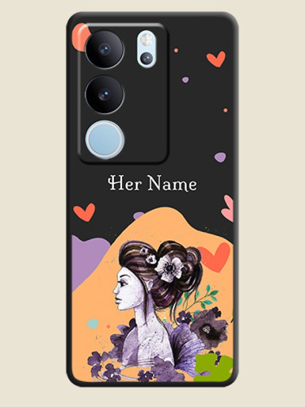 Custom Namecase For Her With Fancy Lady Image On Space Black Custom Soft Matte Mobile Back Cover - Vivo V29 Pro 5G - alternate view