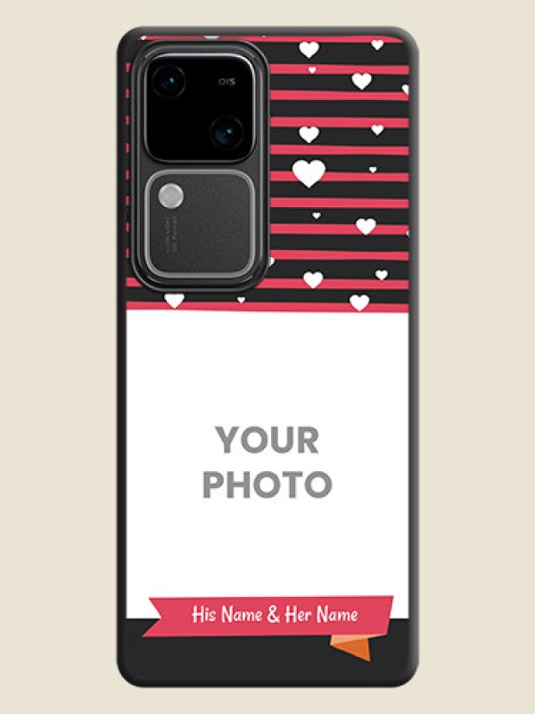 Custom White Color Love Symbols with Pink Lines Pattern on Space Black Custom Soft Matte Phone Cases - Vivo V30 5G - alternate view