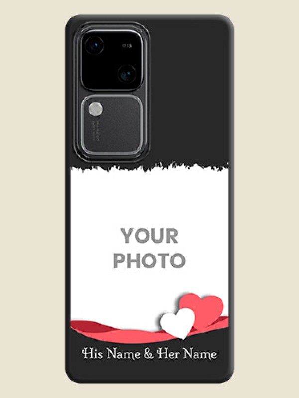 Custom Pink Color Love Shaped Ribbon Design with Text on Space Black Custom Soft Matte Phone Back Cover - Vivo V30 Pro 5G - alternate view