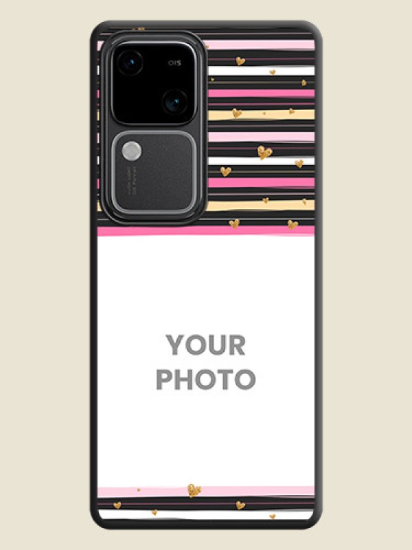 Custom Multicolor Lines and Golden Love Symbols Design - Photo on Space Black Soft Matte Mobile Cover - Vivo V30 Pro 5G - alternate view