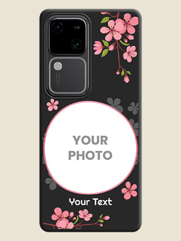 Custom Round Image with Pink Color Floral Design - Photo on Space Black Soft Matte Back Cover - Vivo V30 Pro 5G - alternate view