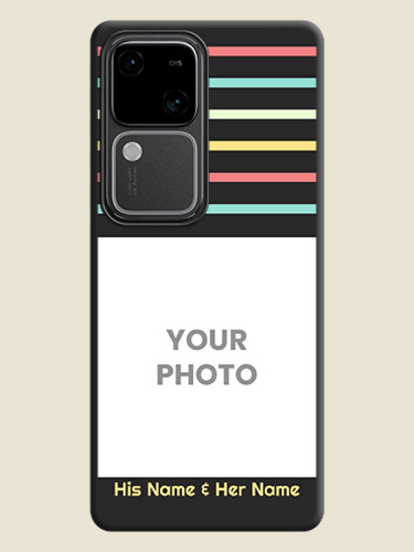 Custom Color Stripes with Photo and Text - Photo on Space Black Soft Matte Mobile Case - Vivo V30 Pro 5G - alternate view