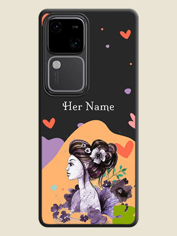 Custom Namecase For Her With Fancy Lady Image On Space Black Personalized Soft Matte Phone Covers - Vivo V30 Pro 5G - alternate view