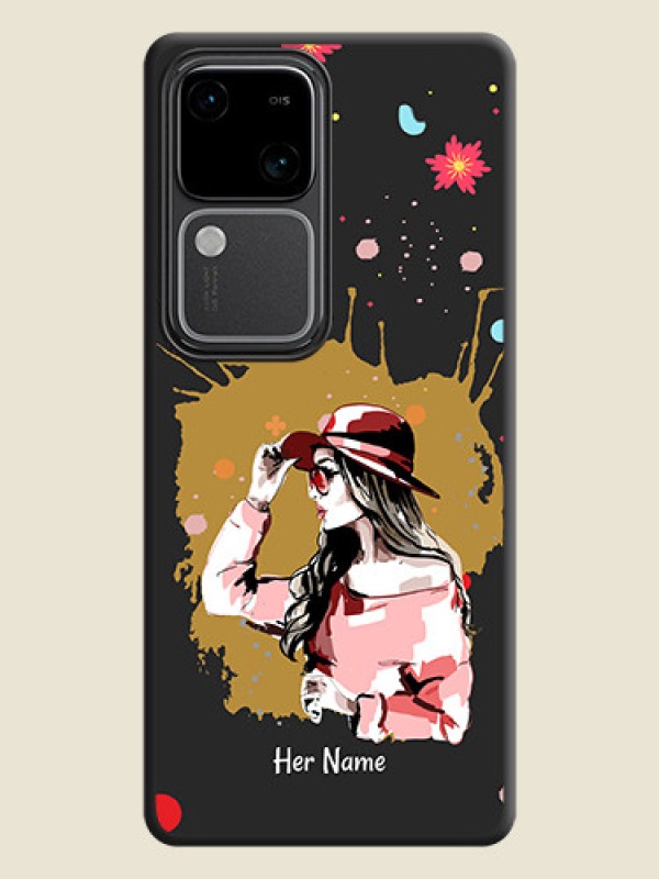 Custom Mordern Lady With Color Splash Background With Custom Text On Space Black Personalized Soft Matte Phone Covers - Vivo V30 Pro 5G - alternate view