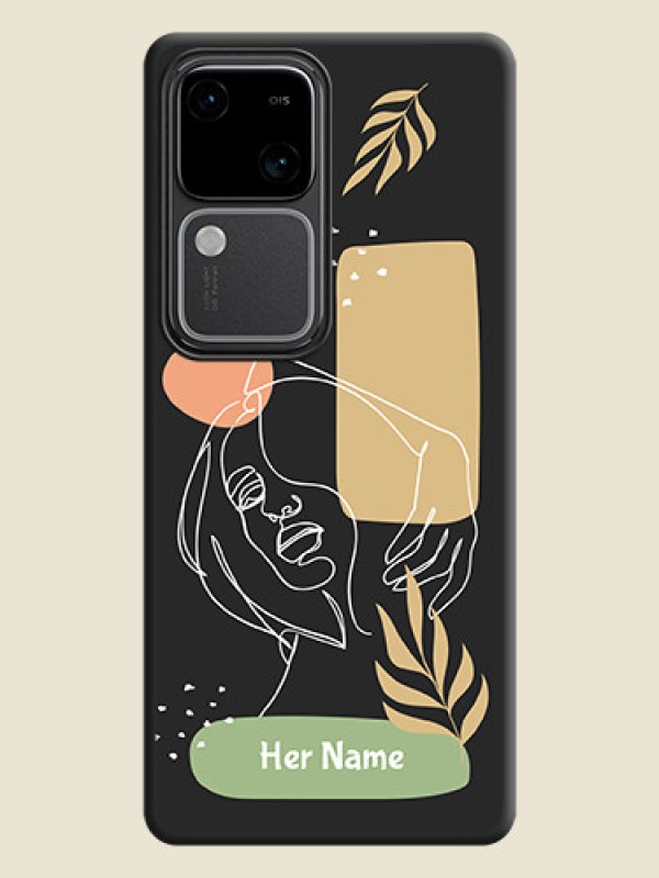 Custom Custom Text With Line Art Of Women & Leaves Design On Space Black Personalized Soft Matte Phone Covers - Vivo V30 Pro 5G - alternate view