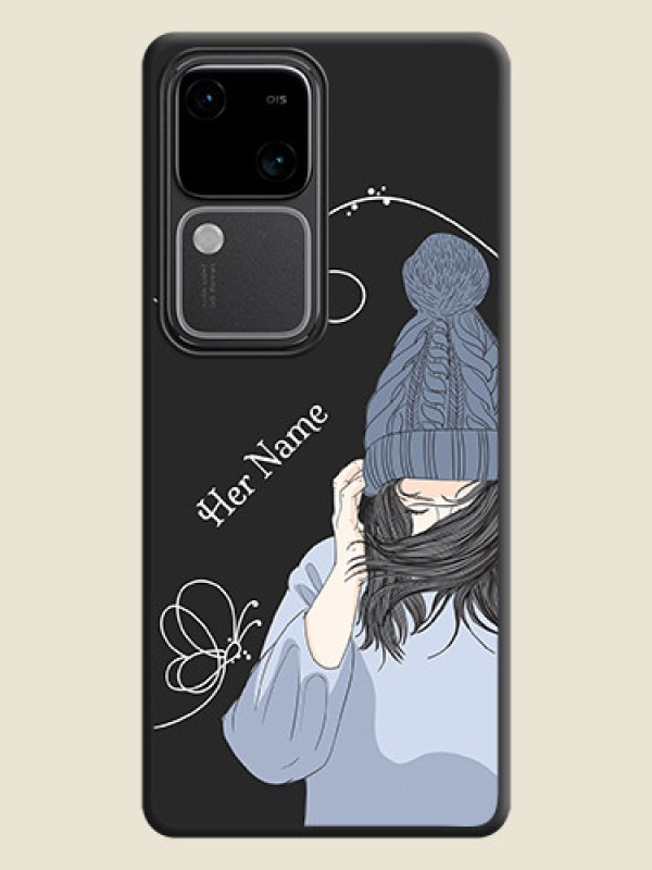 Custom Girl With Blue Winter Outfiit Custom Text Design On Space Black Personalized Soft Matte Phone Covers - Vivo V30 Pro 5G - alternate view