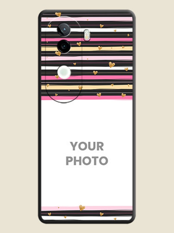 Custom Multicolor Lines and Golden Love Symbols Design on Photo On Space Black Custom Soft Matte Mobile Back Cover - Vivo V40e 5G - alternate view