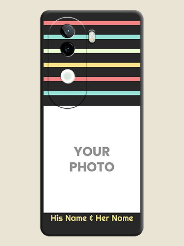 Custom Color Stripes with Photo and Text on Photo On Space Black Custom Soft Matte Mobile Back Cover - Vivo V40e 5G - alternate view