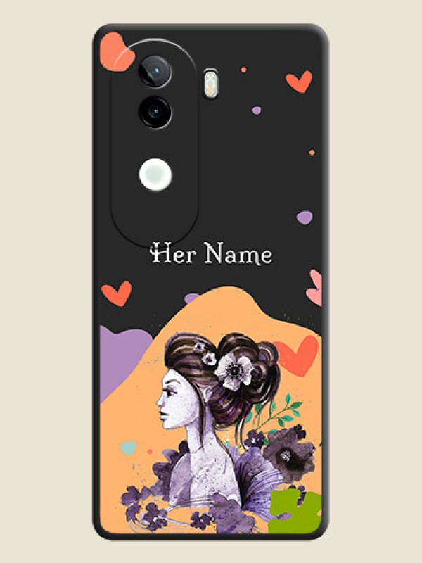 Custom Namecase For Her With Fancy Lady Image On Space Black Custom Soft Matte Mobile Back Cover - Vivo V40e 5G - alternate view
