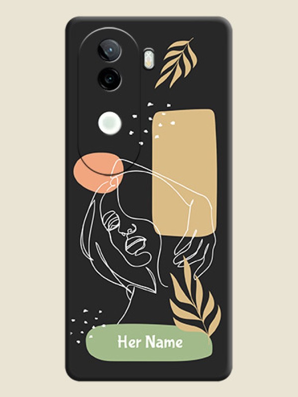 Custom Custom Text With Line Art Of Women & Leaves Design On Space Black Custom Soft Matte Mobile Back Cover - Vivo V40e 5G - alternate view