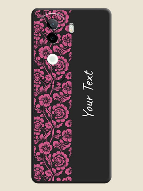 Custom Pink Floral Pattern Design With Custom Text On Space Black Custom Soft Matte Mobile Back Cover - Vivo V40e 5G - alternate view