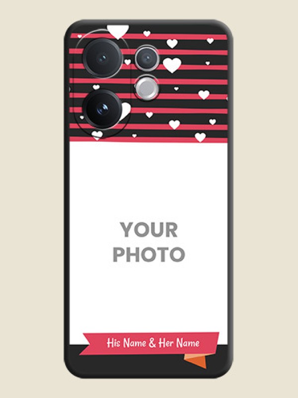 Custom White Color Love Symbols with Pink Lines Pattern On Space Black Custom Soft Matte Mobile Back Cover - Vivo V60 5G - alternate view